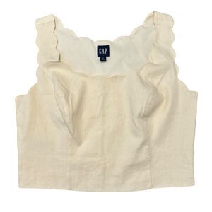 NWT Gap Soft Pale Yellow Linen-Blend Scalloped Crop Top, Small